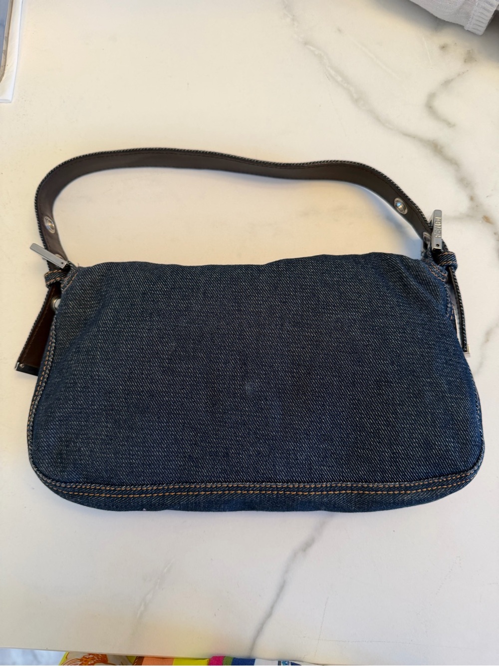 Fendi Denim Baguette Shoulder Bag - Dark Blue with Silver Hardware - Picture 5 of 8